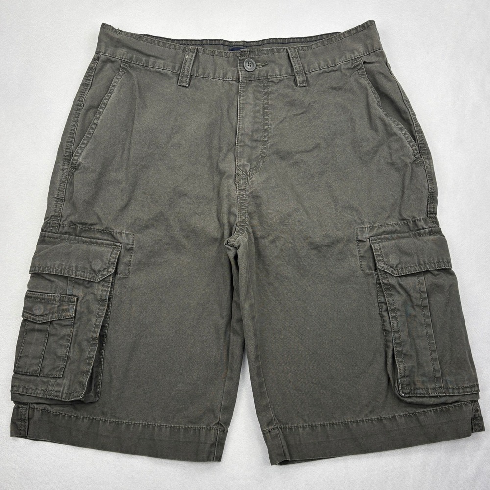 Gap Mens 31 Dark Granite Olive Gray 100% Cotton Canvas Cargo Shorts 11 Inseam